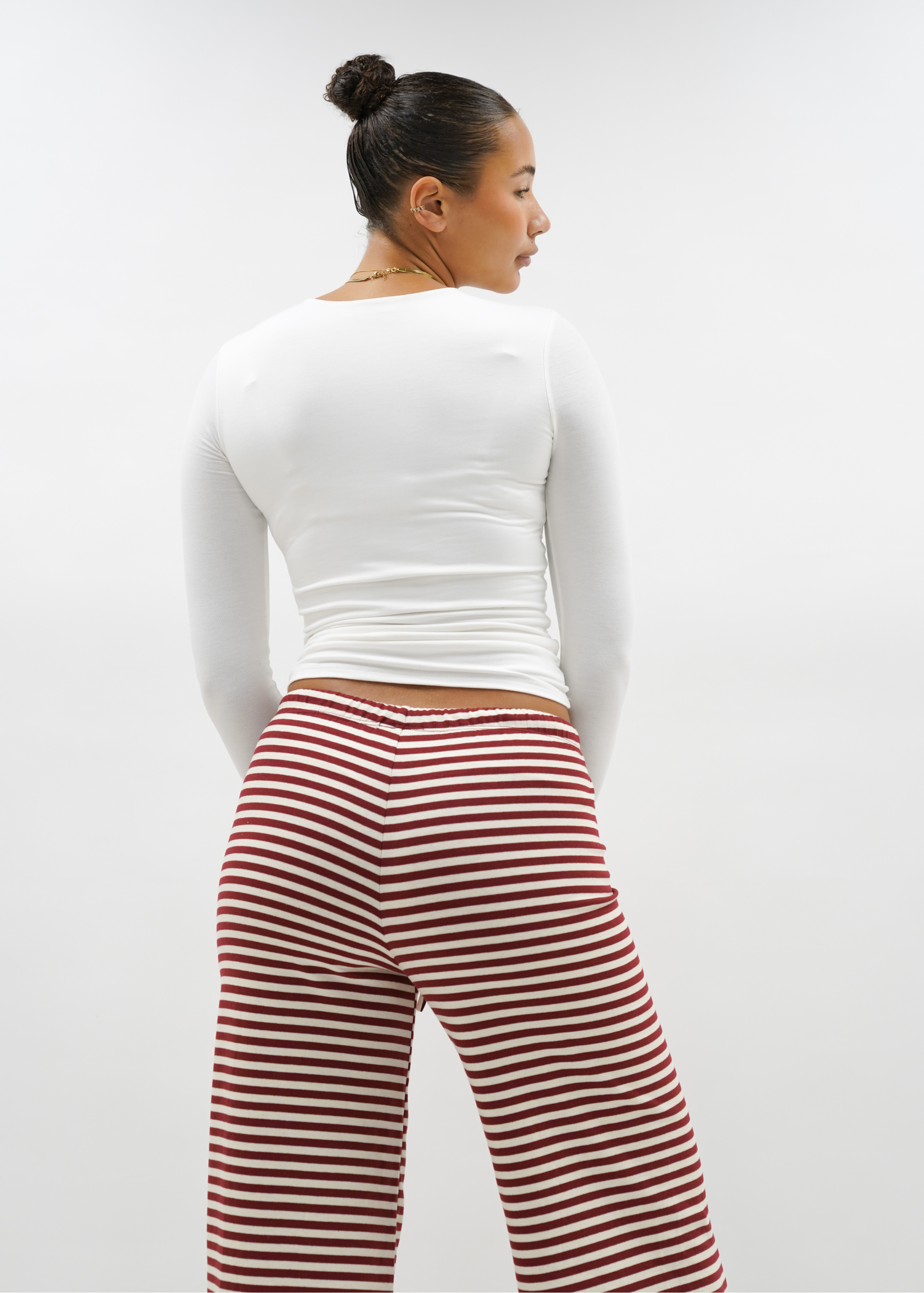 Soft striped pants crème/burgundy (tall)