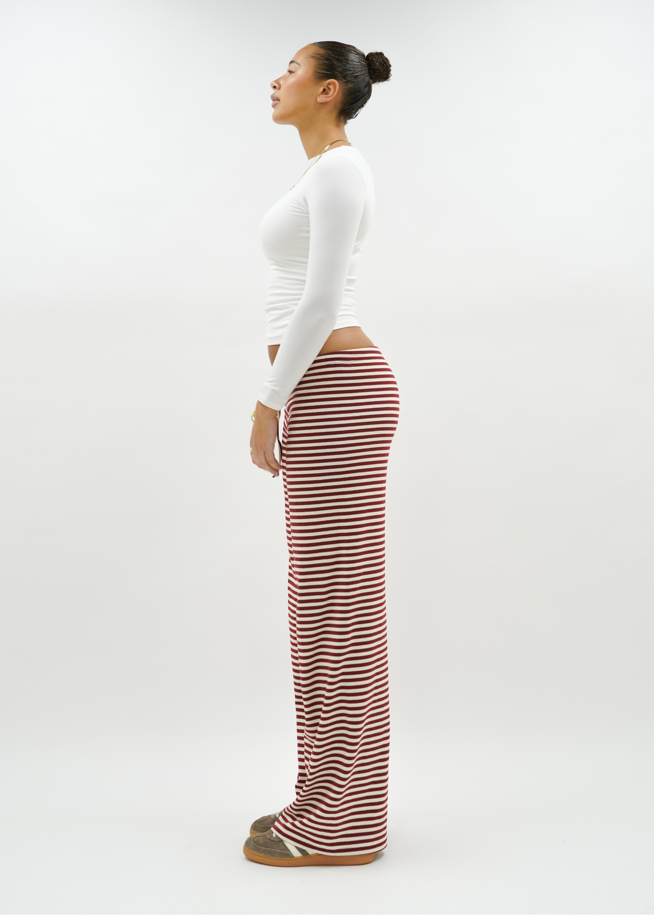 Soft striped pants crème/burgundy (tall)