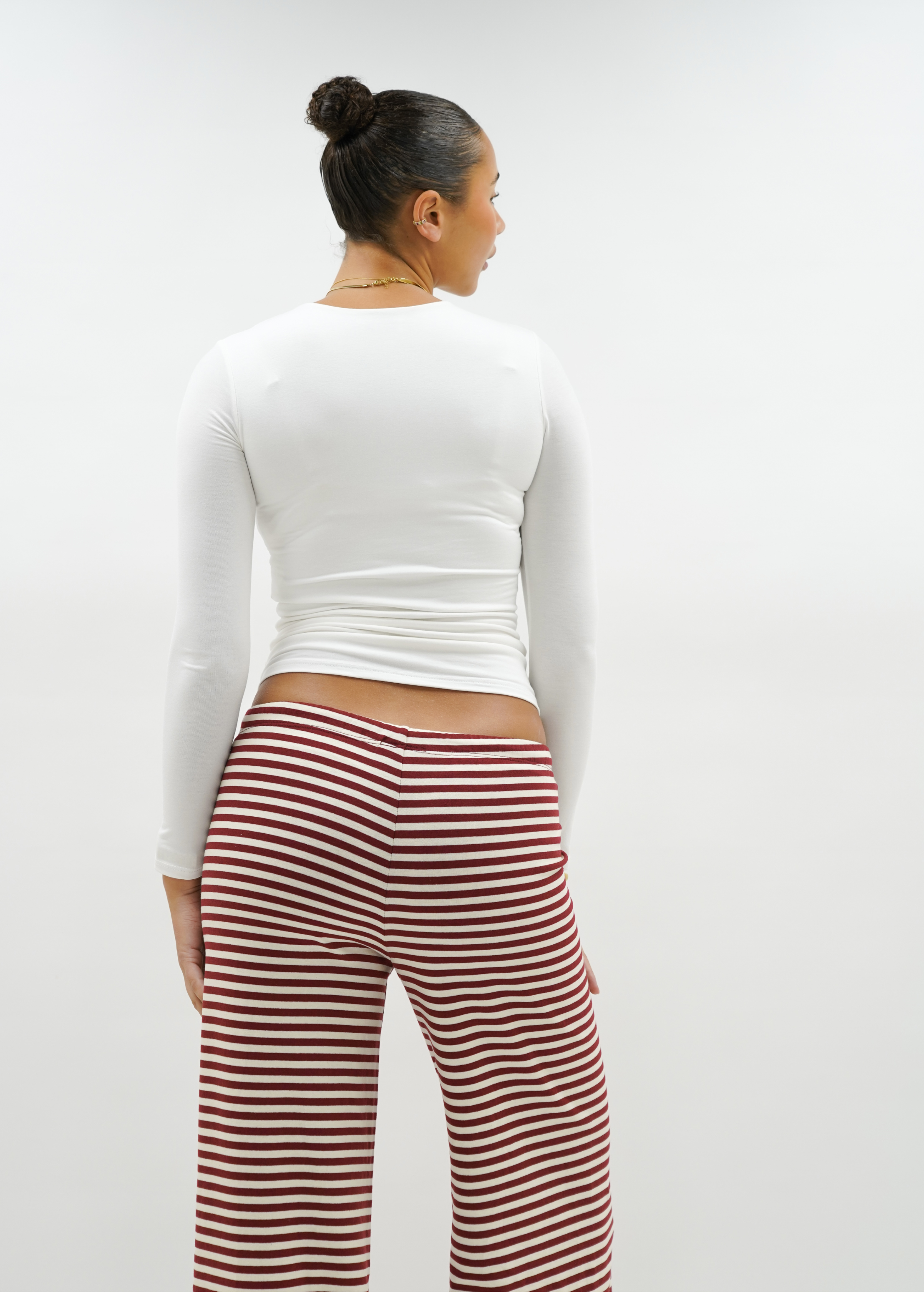 Soft striped pants crème/burgundy (tall)