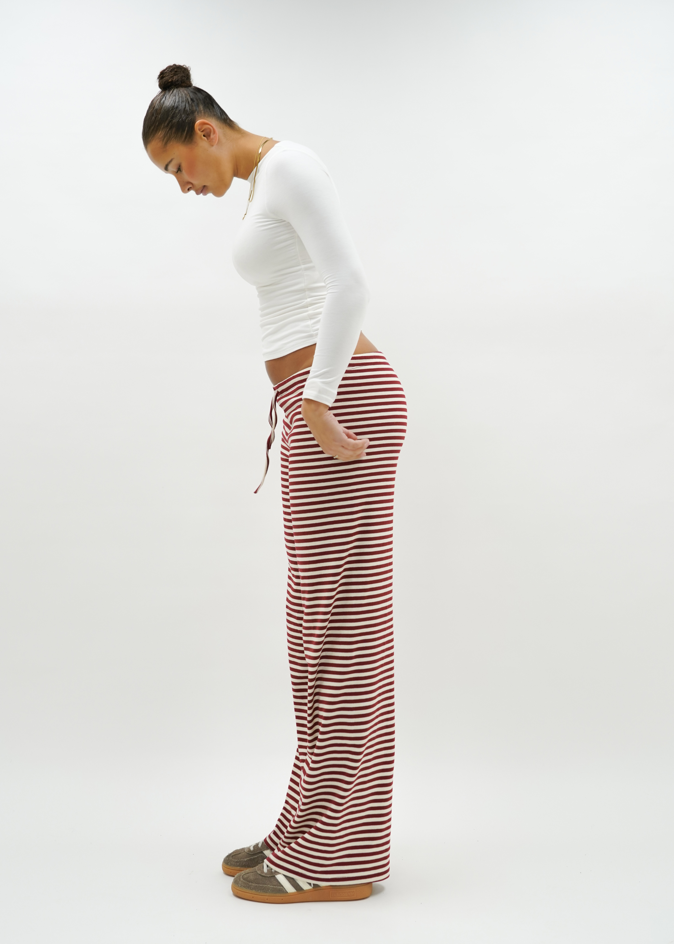 Soft striped pants crème/burgundy (tall)