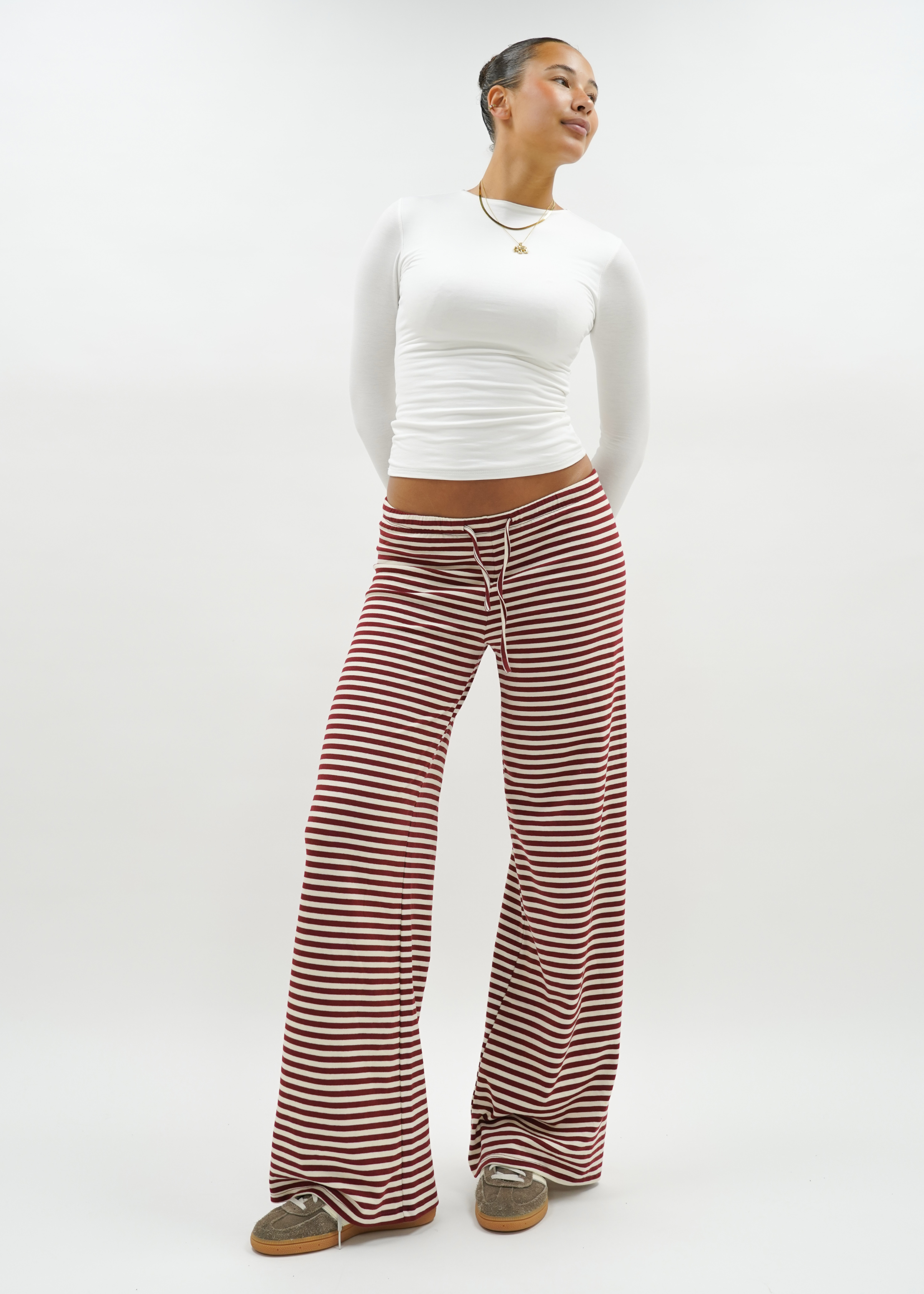 Soft striped pants crème/burgundy (tall)