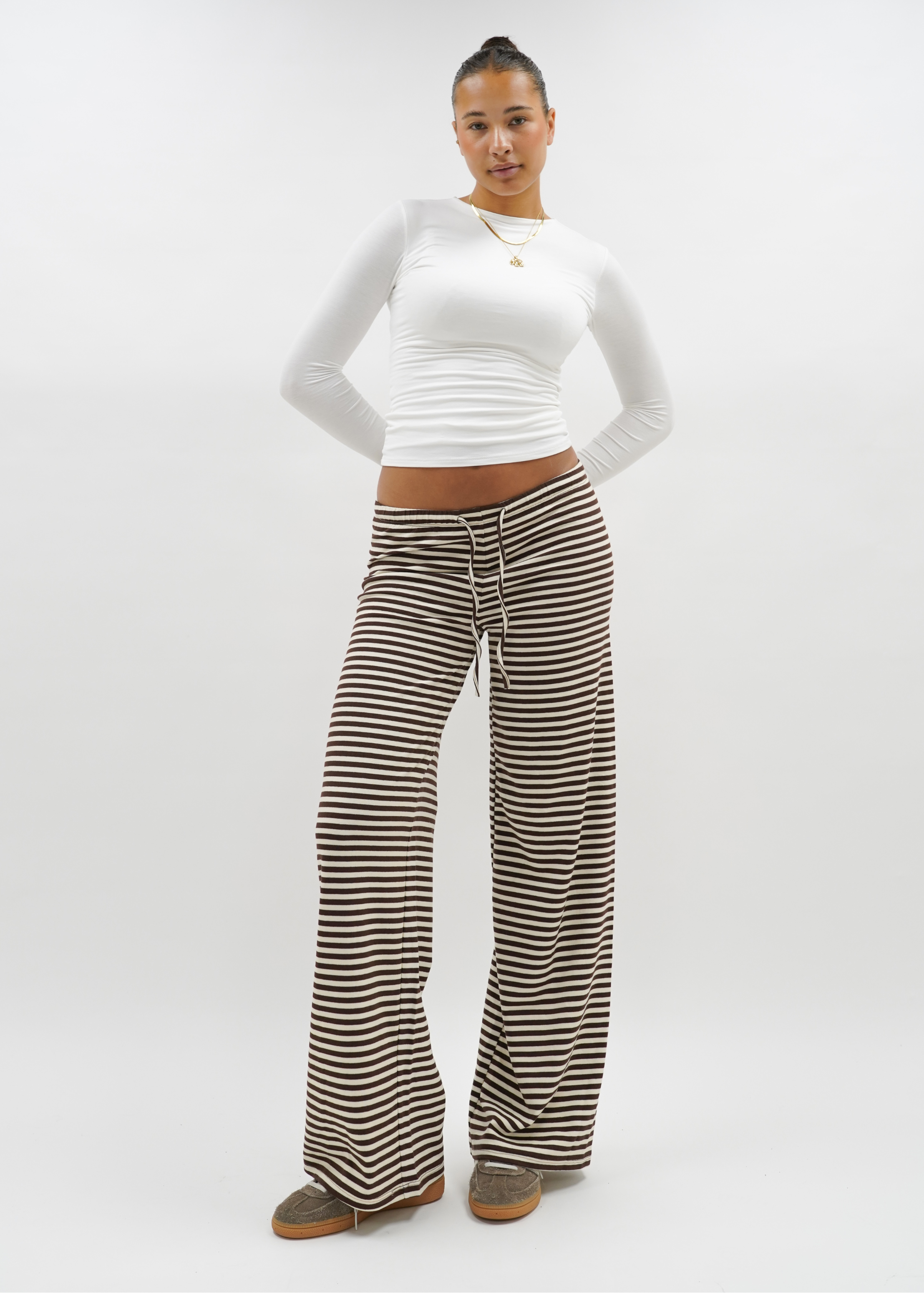 Soft striped pants crème/chocolate brown (tall)