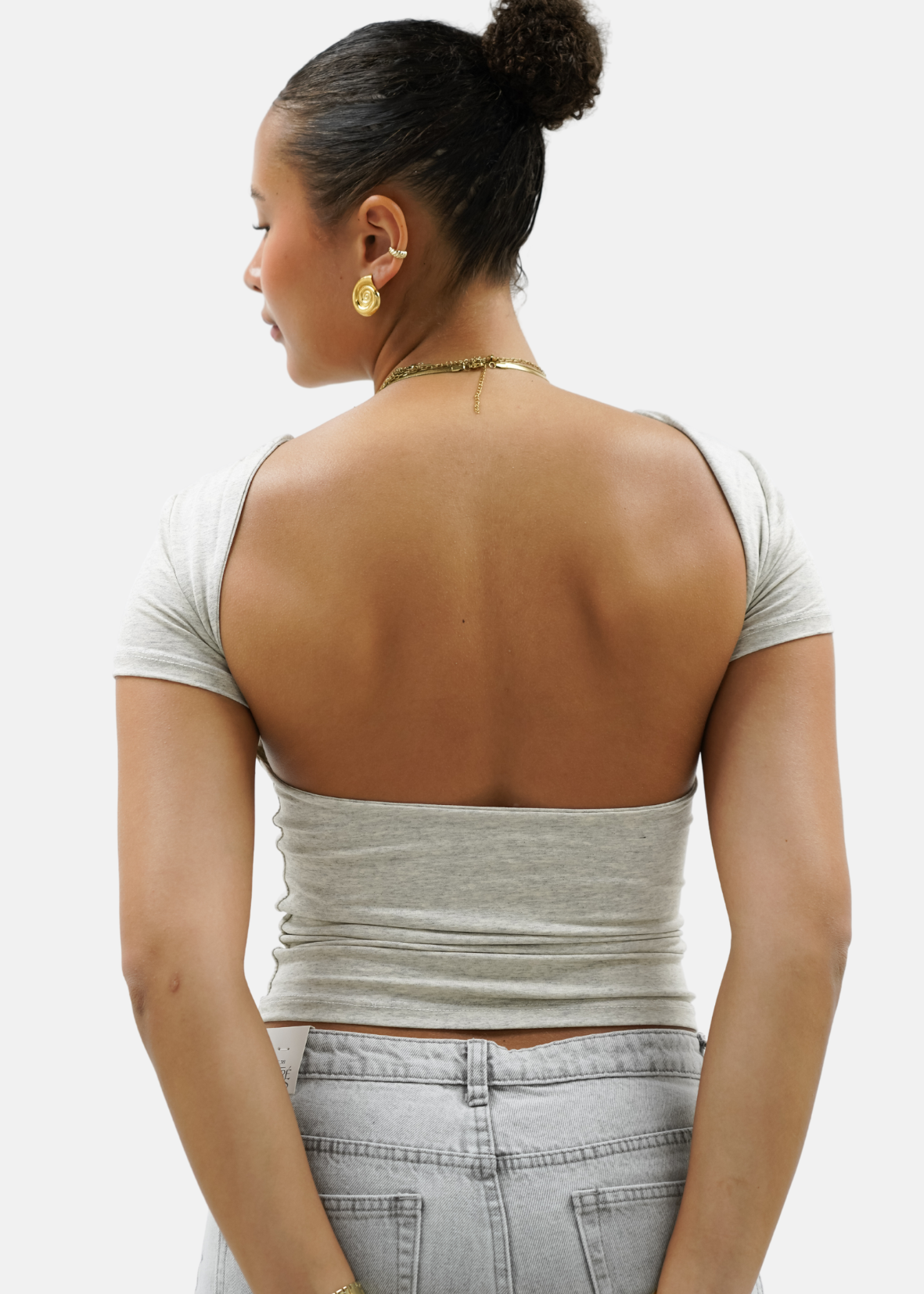 Short sleeve backless top extra light grey melange