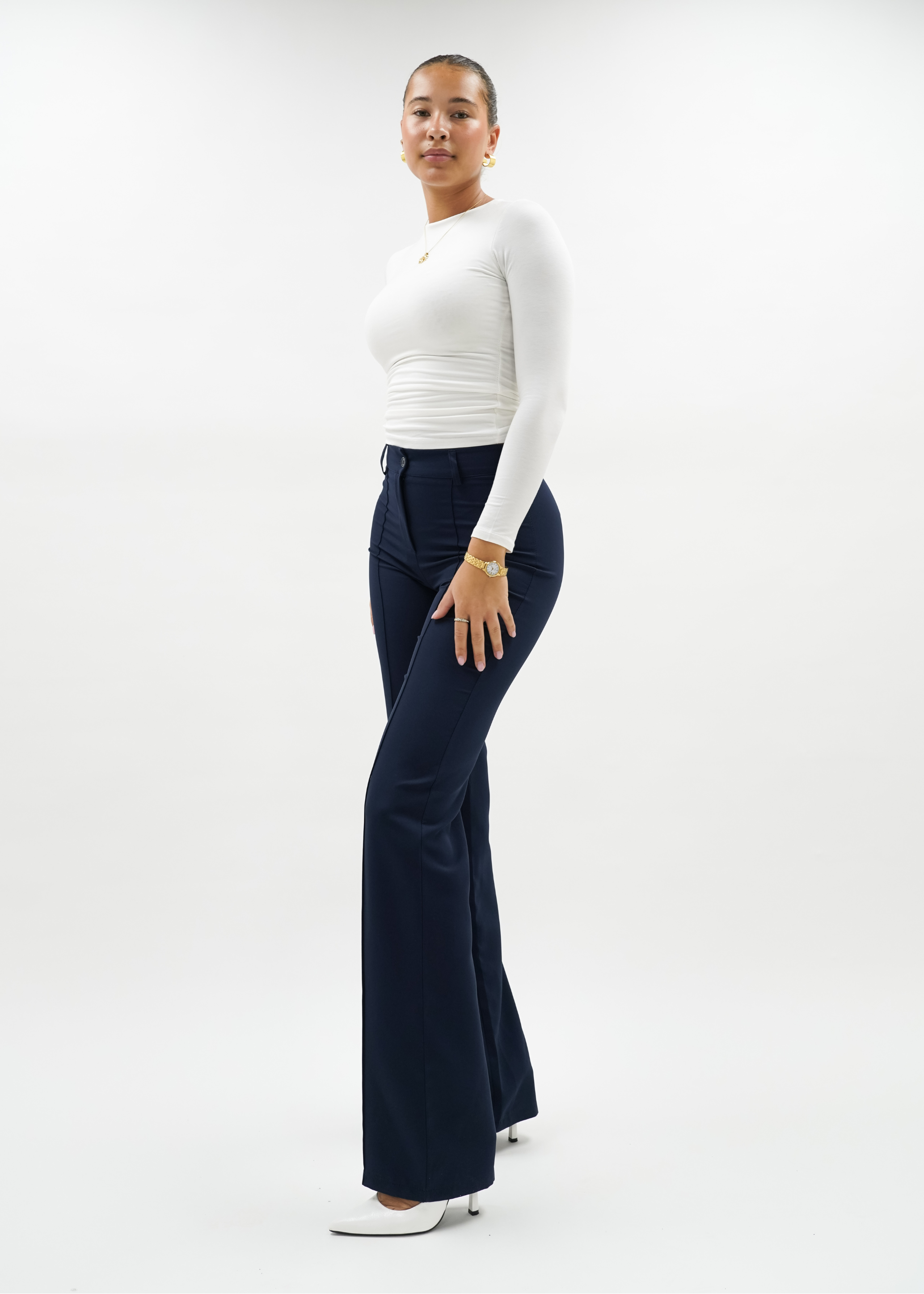 Straight leg pants met pressfold night blue (TALL)