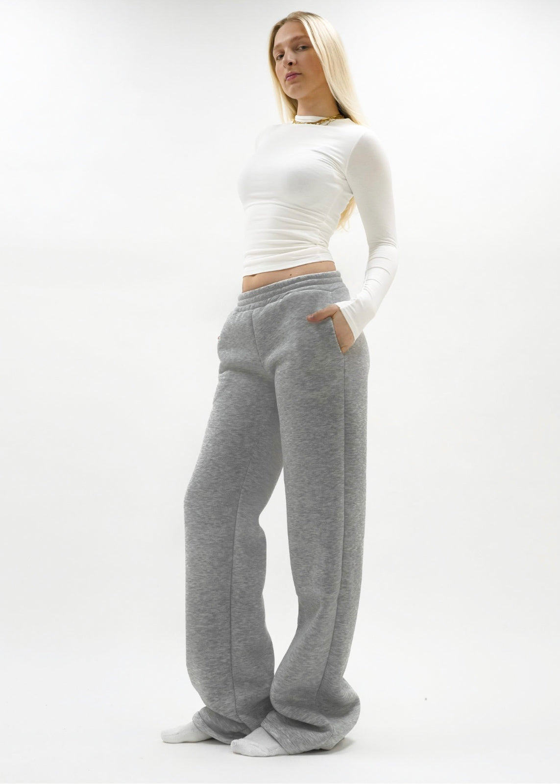 Low/mid waist jogger pants grey melange (TALL)