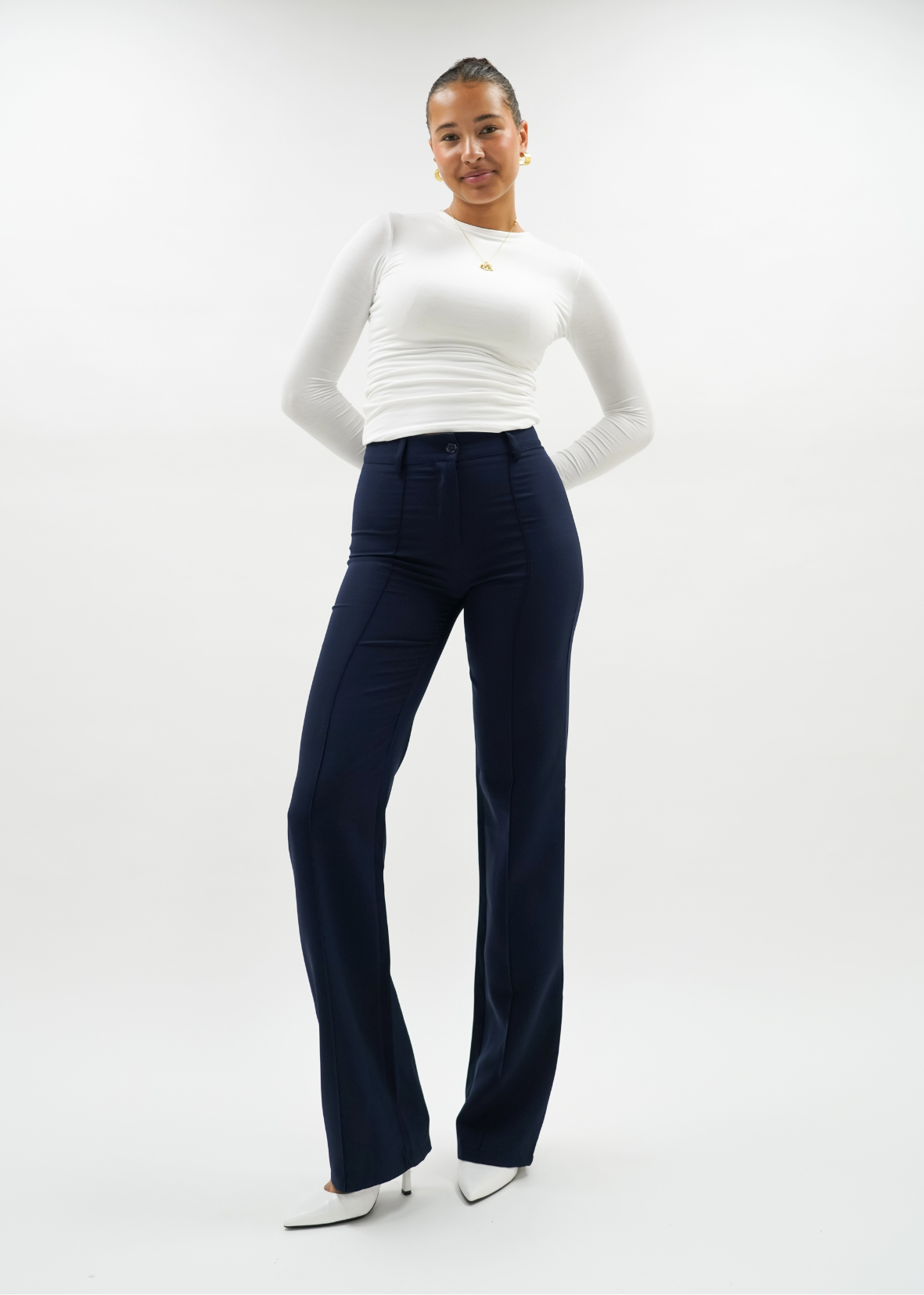 Straight leg pants with pressfold night blue (TALL)