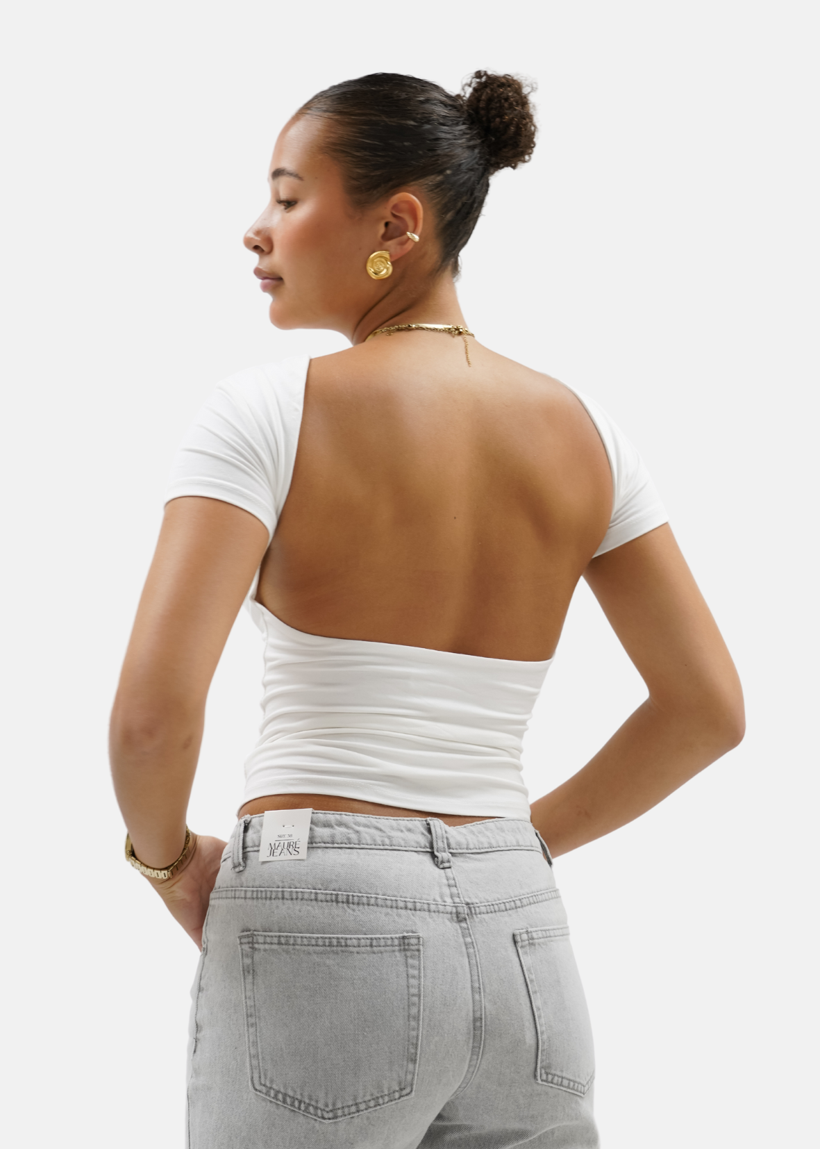 Short sleeve backless top off-white