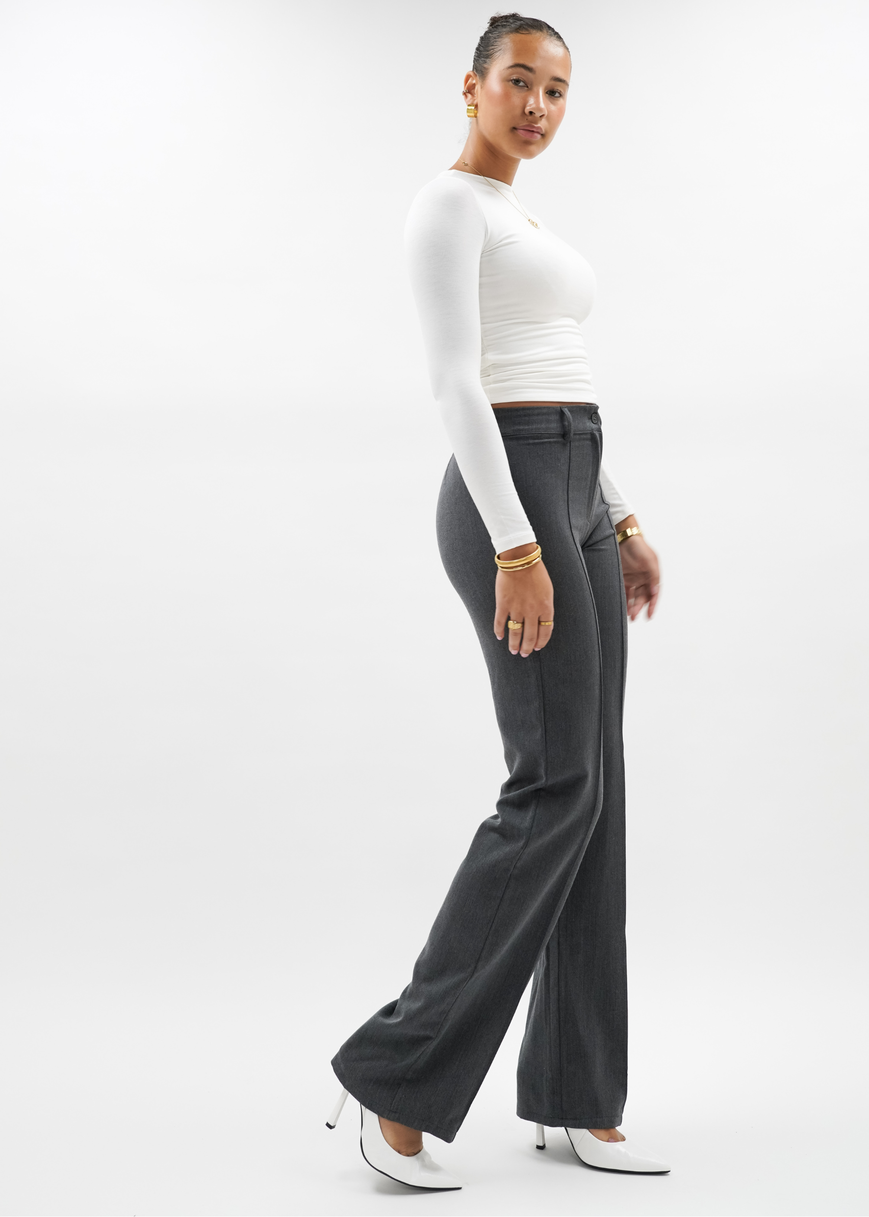 Pantalon droit avec pliage gris foncé délavé (TALL)