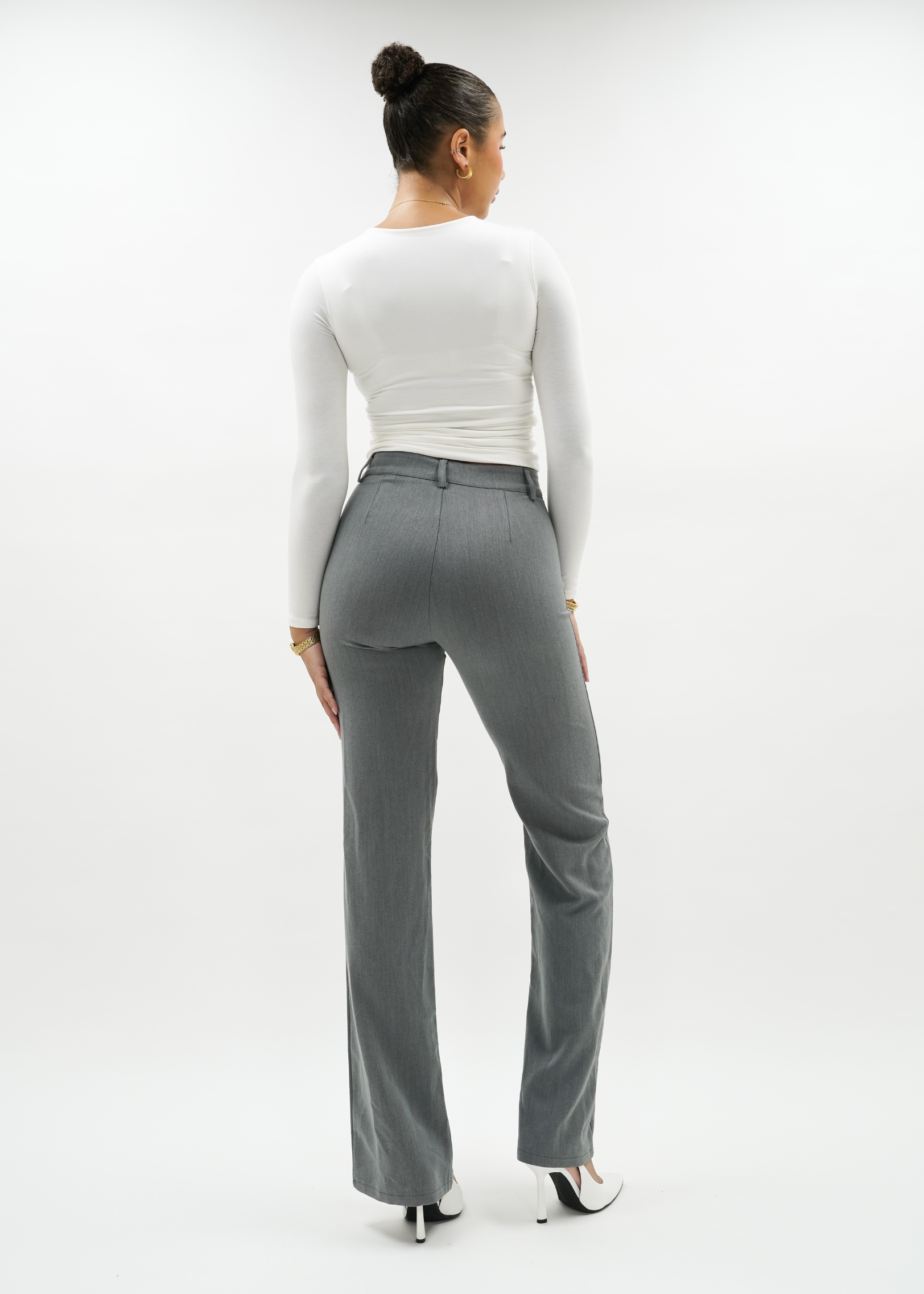 Straight leg pants met pressfold light washed grey (TALL)