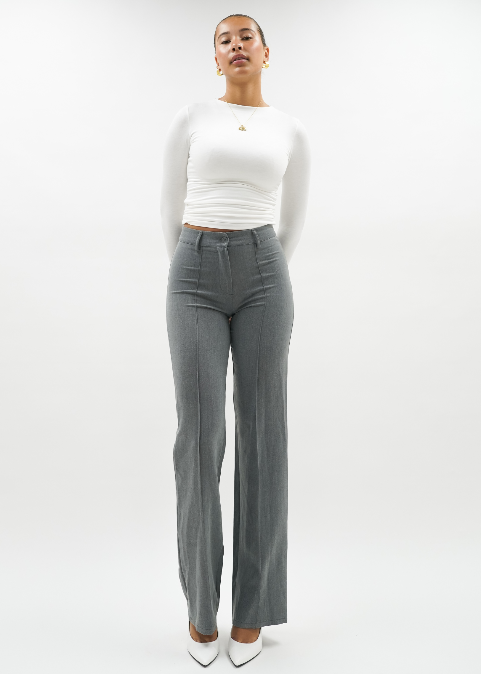 Straight leg pants met pressfold light washed grey (TALL)