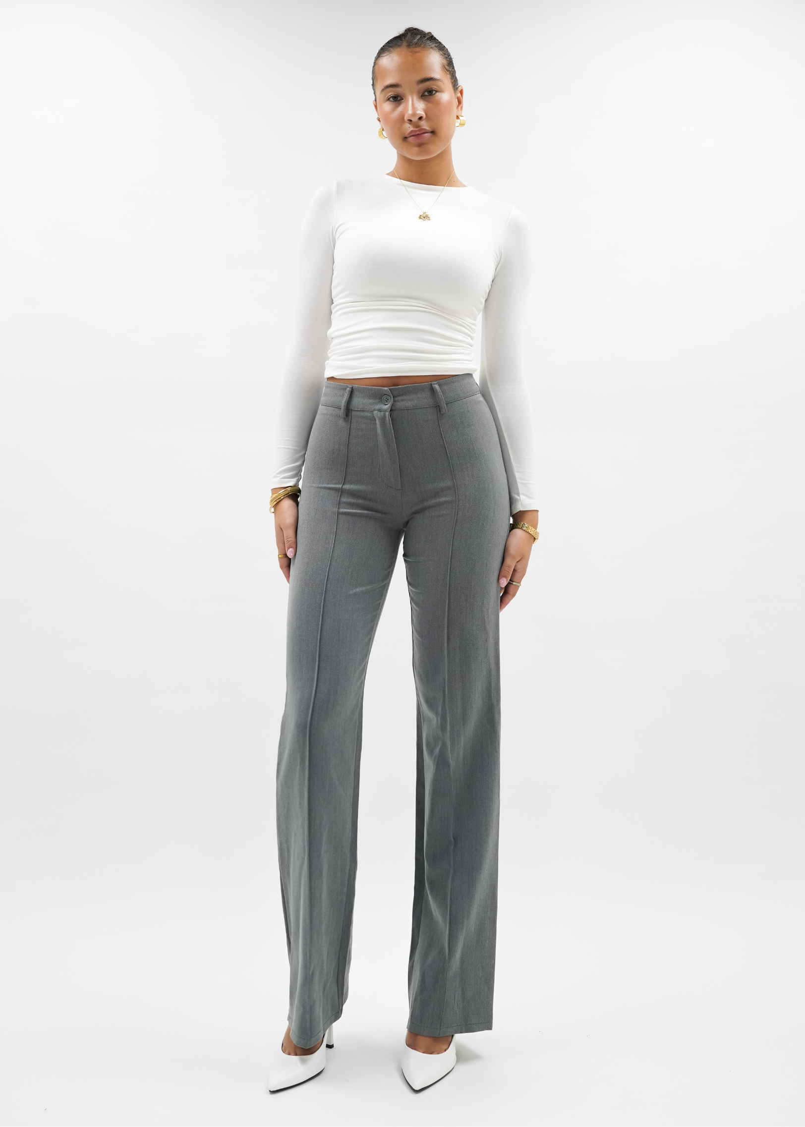 Straight leg pants met pressfold light washed grey (TALL)