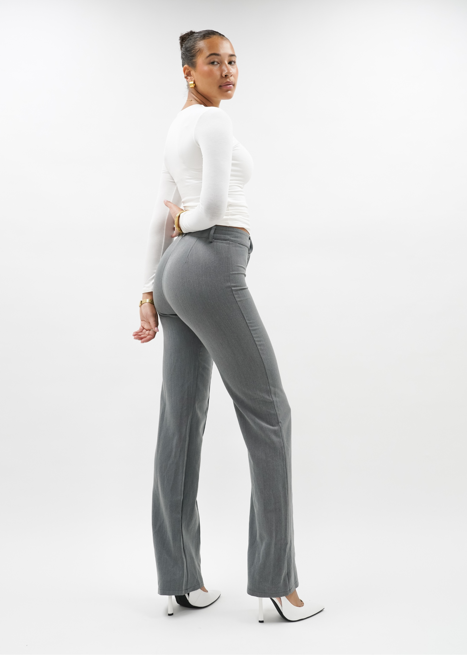 Straight leg pants met pressfold light washed grey (TALL)