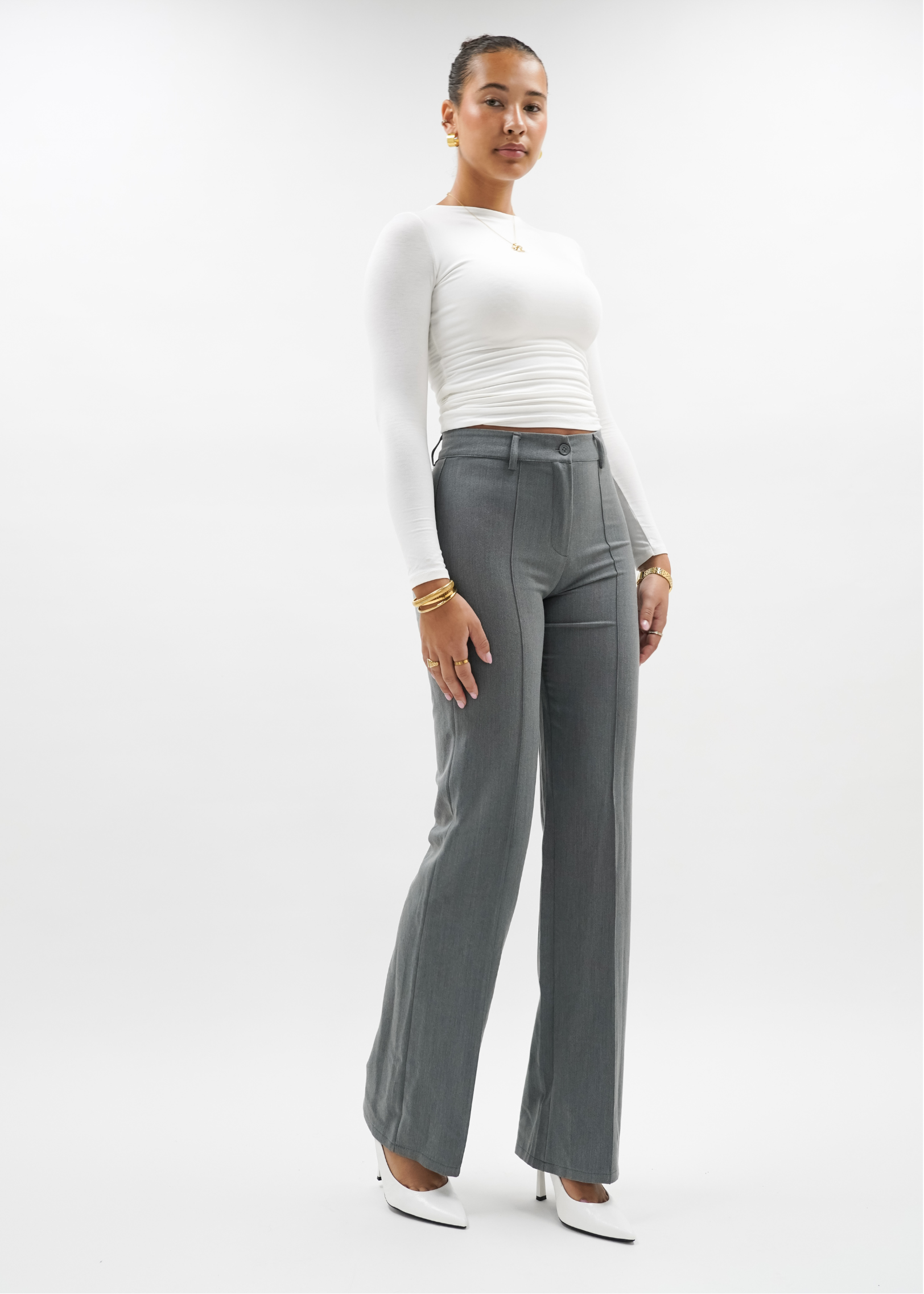 Straight leg pants met pressfold light washed grey (TALL)