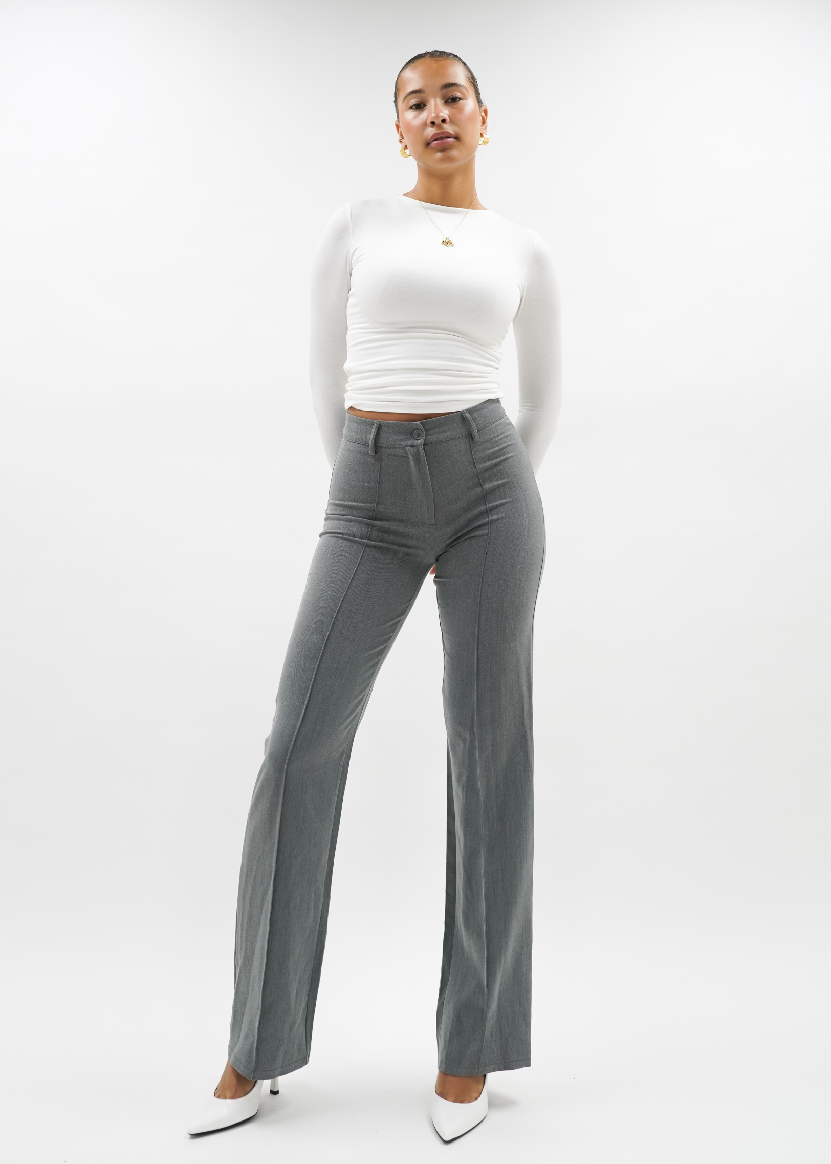 Straight leg pants met pressfold light washed grey (TALL)