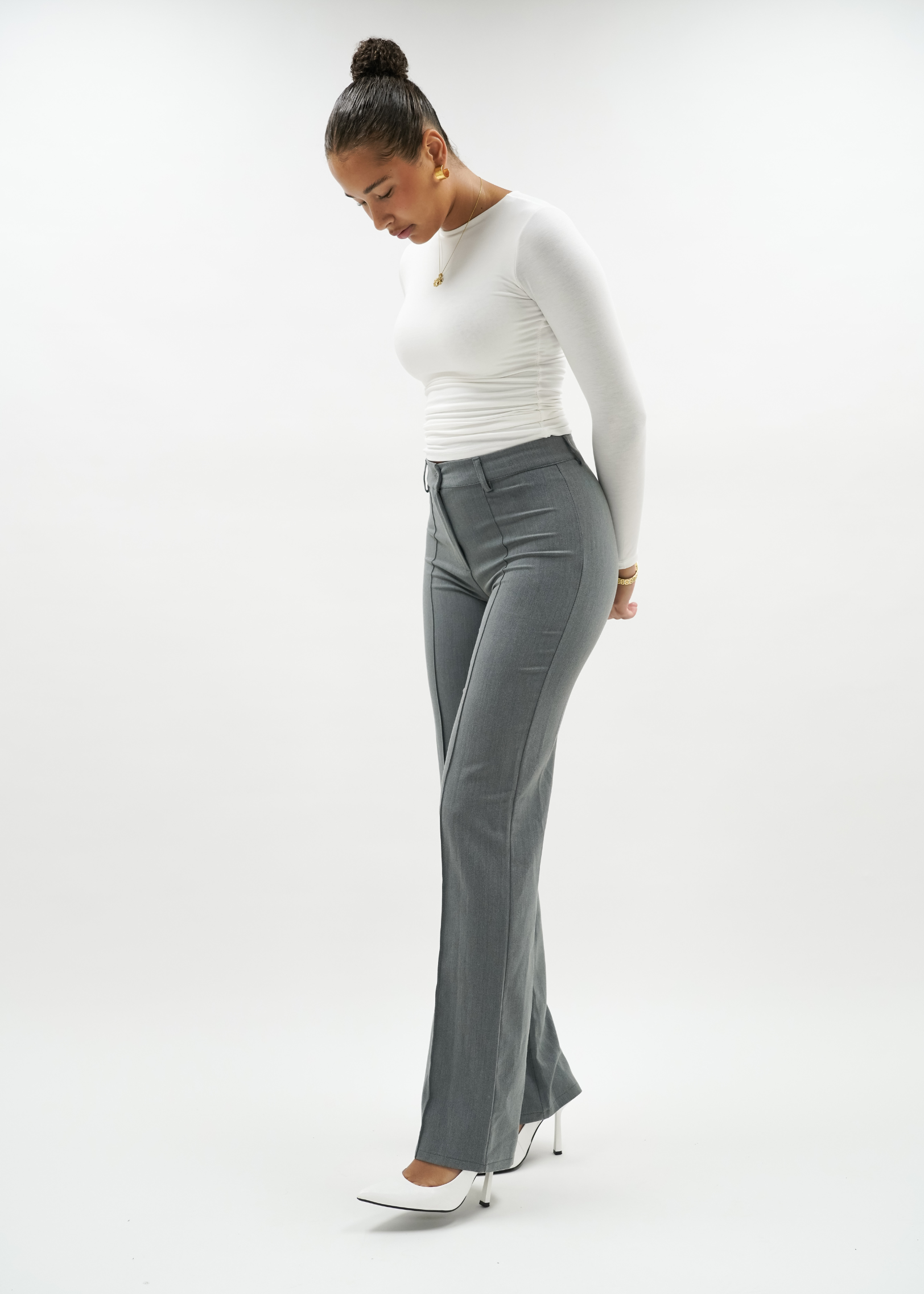 Straight leg pants met pressfold light washed grey (TALL)