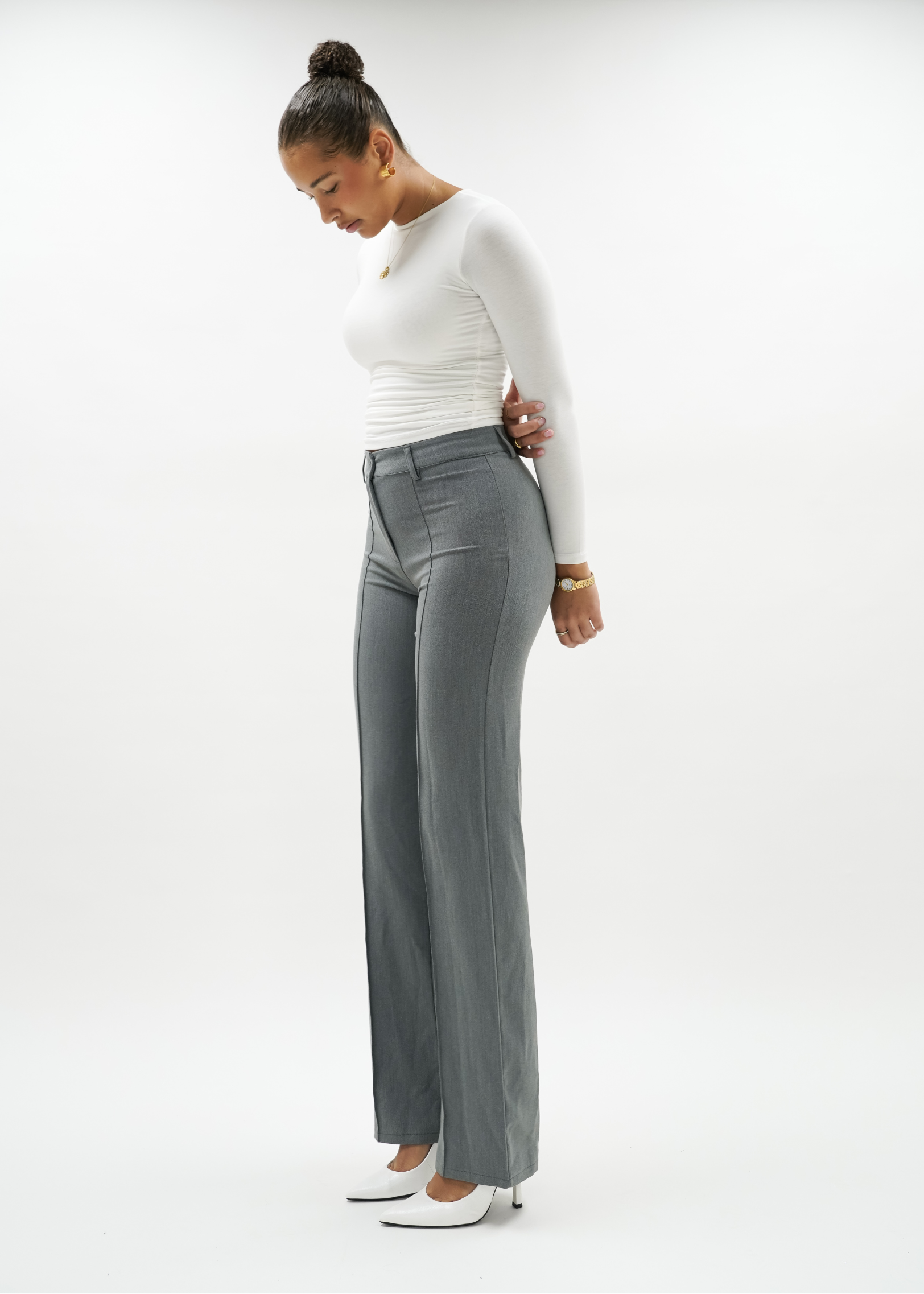 Straight leg pants met pressfold light washed grey (TALL)