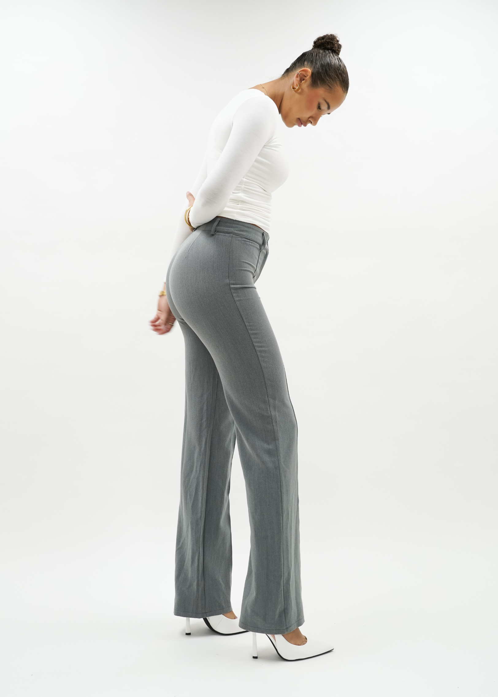 Straight leg pants met pressfold light washed grey (TALL)