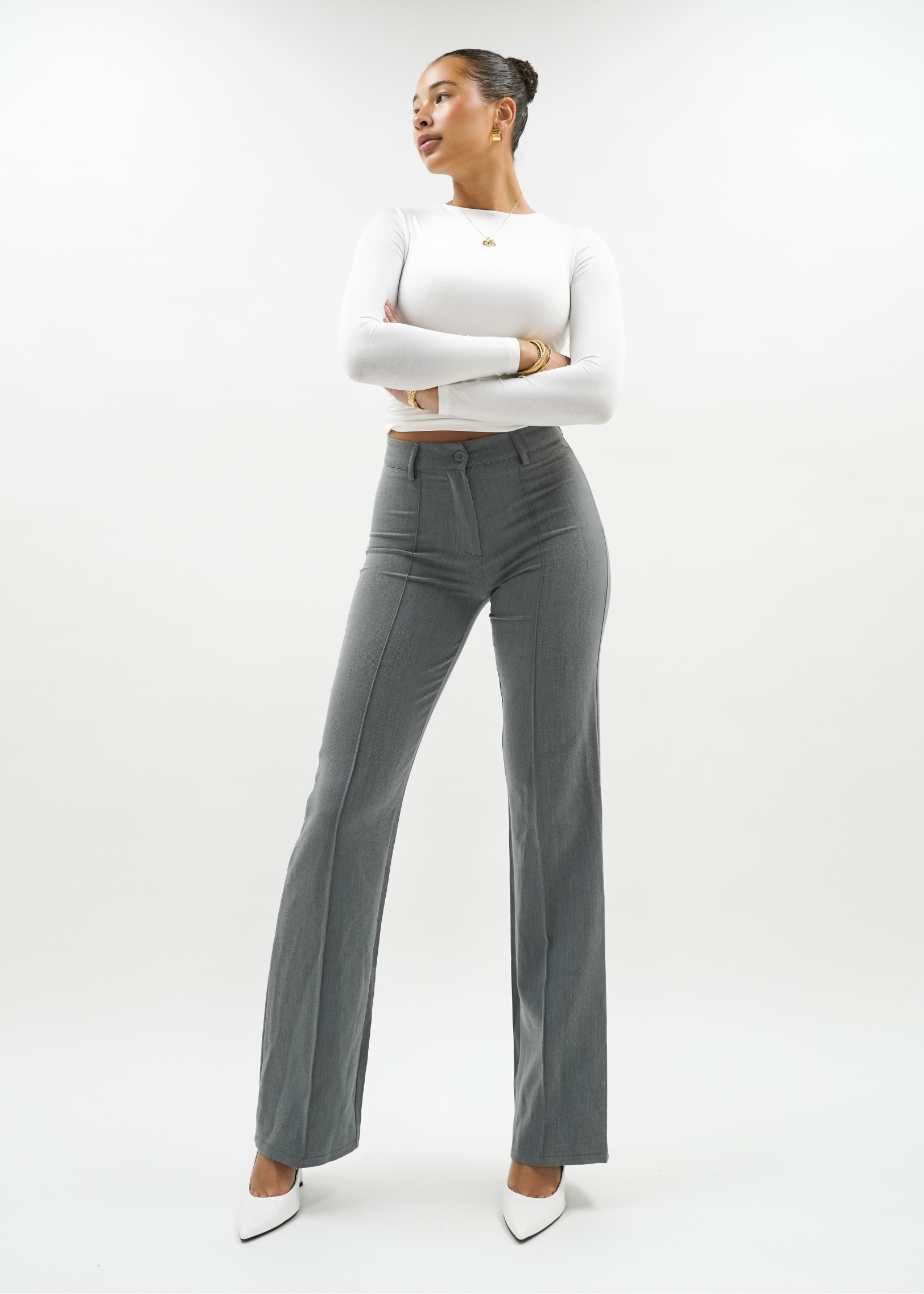 Straight leg pants met pressfold light washed grey (TALL)