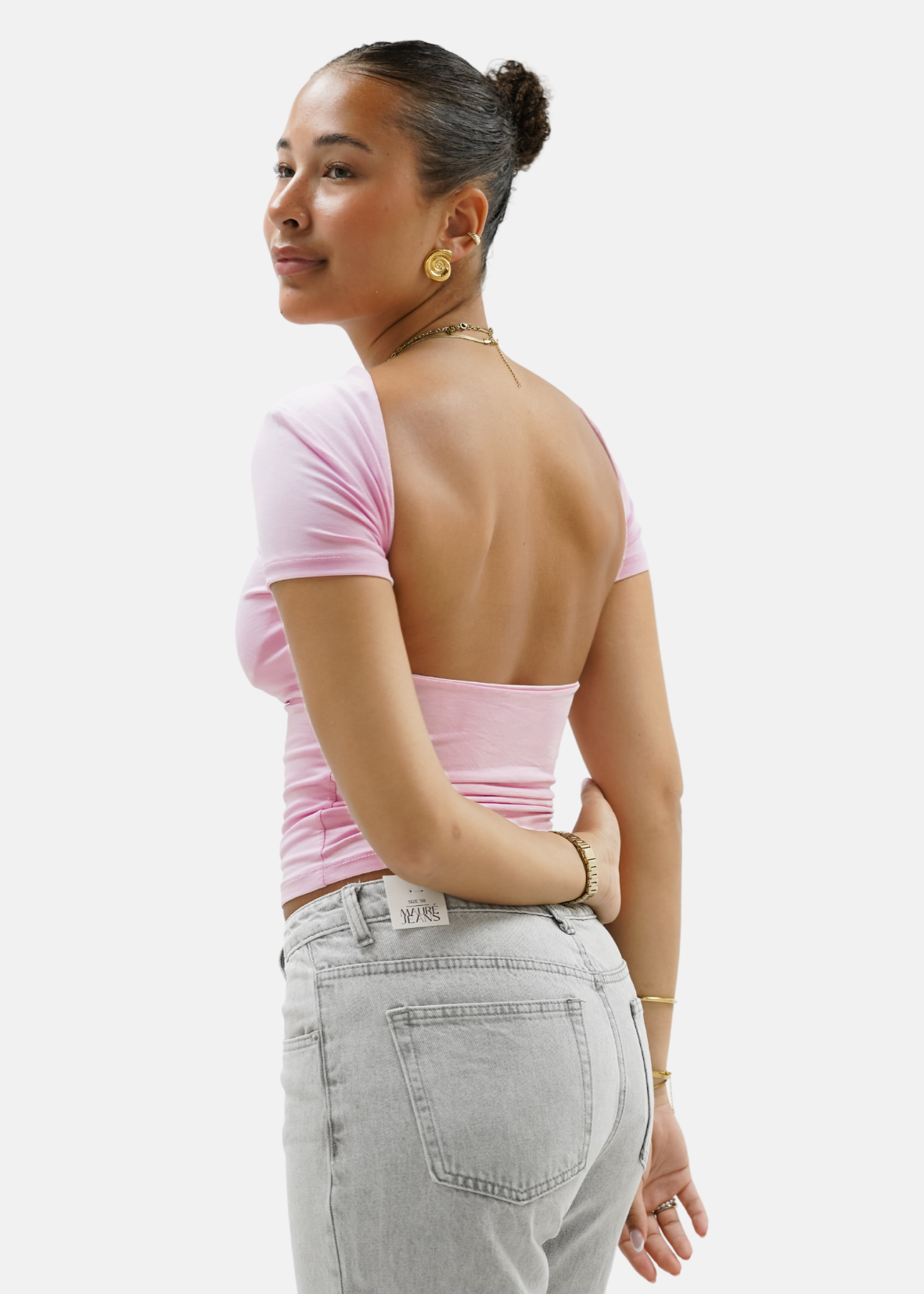 Short sleeve backless top light pink