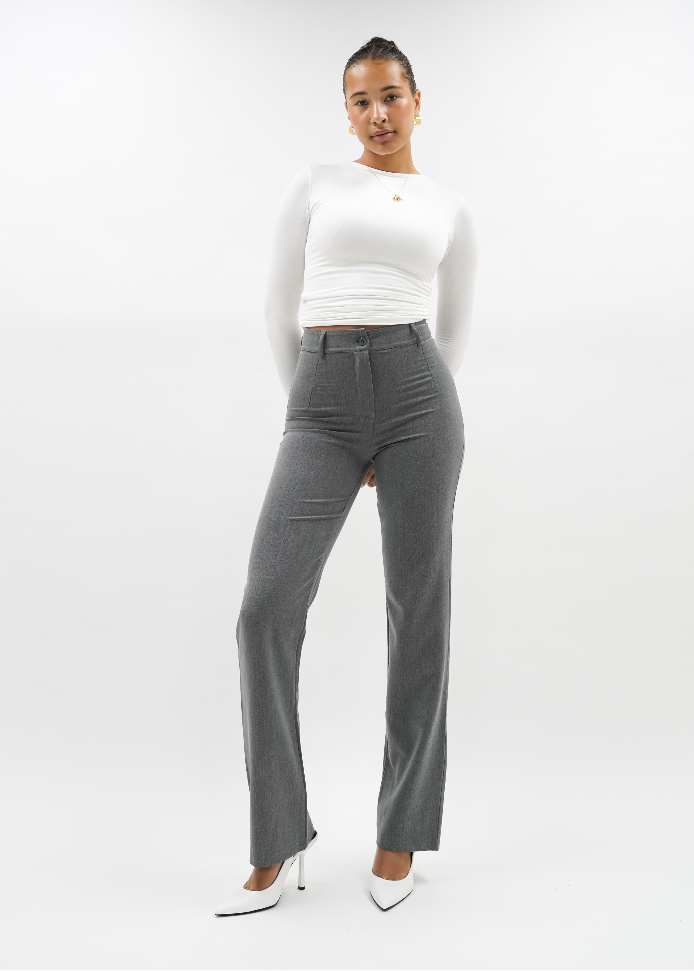 Pantalon droit classique gris clair délavé (TALL)